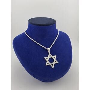 Sterling Silver 925 David Star Pendent And Necklace 18" Long